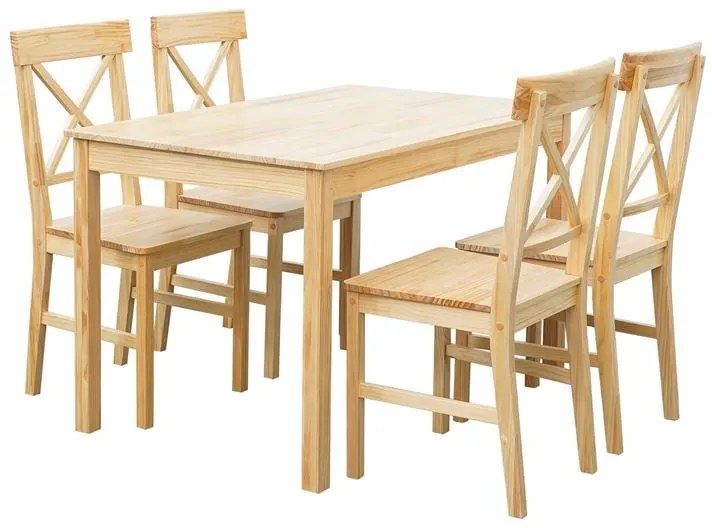 WOODWELL Ε783,3SDAILY Set Τραπεζαρία Ξύλινη Σαλονιού - Κουζίνας: Τραπέζι + 4 Καρέκλες, Φυσικό Pine Table:118x74x73 Chair:43x48x94 Ε783,3S