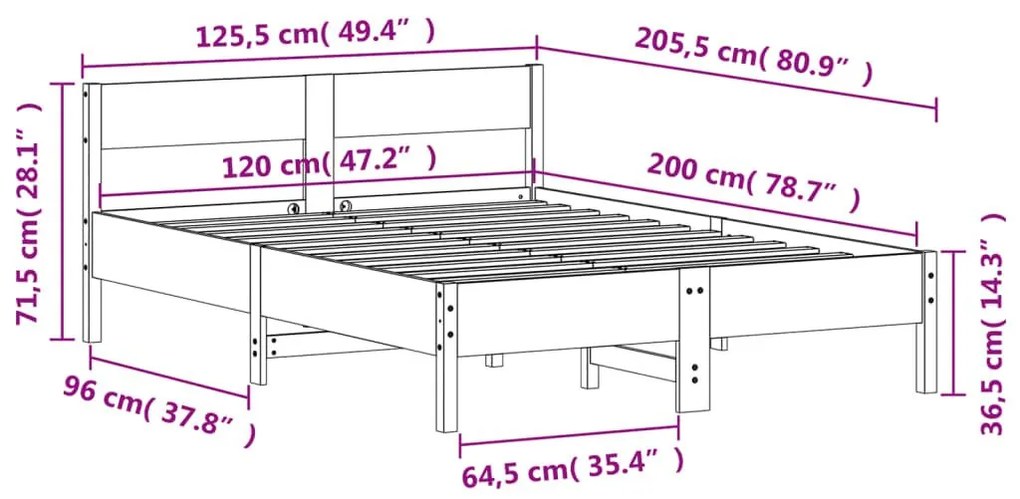 Σκελετός Κρεβ. Χωρίς Στρώμα Καφέ Κεριού 120x200 εκ Μασίφ Πεύκο - Καφέ