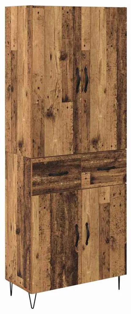 vidaXL Highboard με συρτάρι 2 pcs Παλιό ξύλο Μηχανική ξυλεία και γυαλί