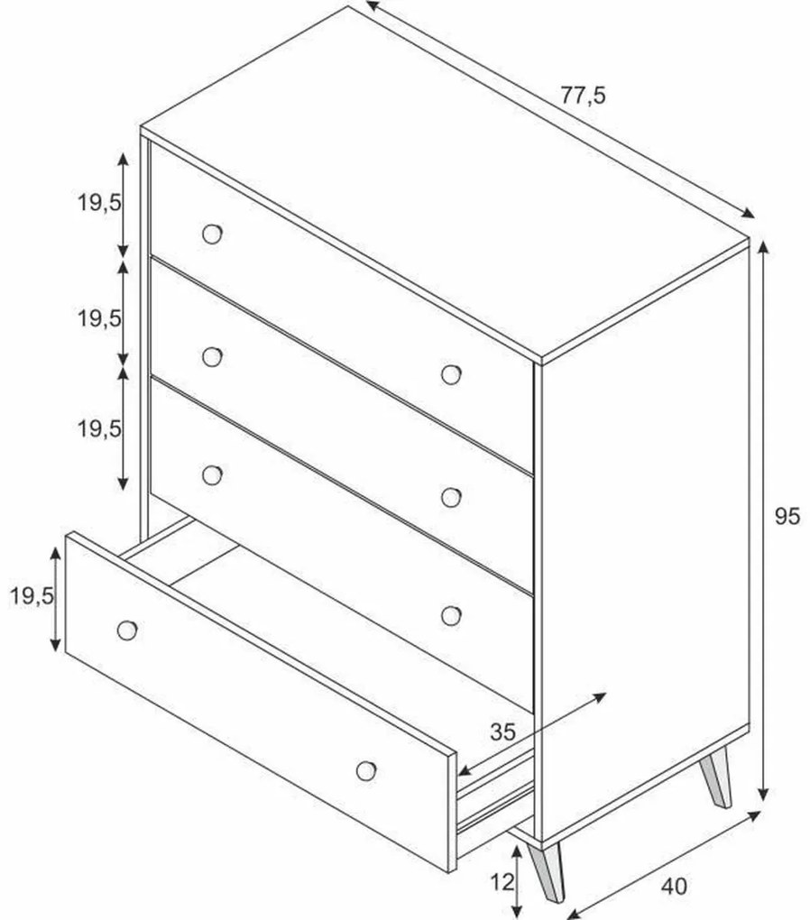 Συρταριέρα Λευκό 95 x 77,5 x 40 cm