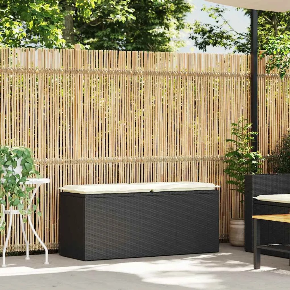 Πάγκος κήπου με μαξιλάρι Μαύρο 110x40x44 cm Poly Rattan - Μαύρο