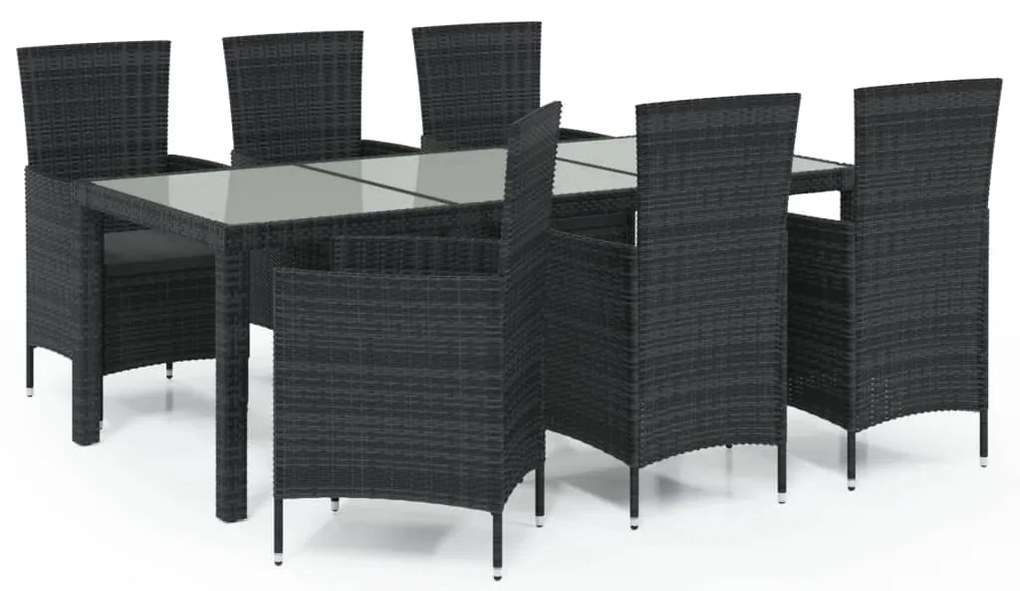 vidaXL Σετ Τραπεζαρίας Εξ. Χώρου 7 τεμ. Μαύρο Συνθ. Ρατάν με Μαξιλάρια