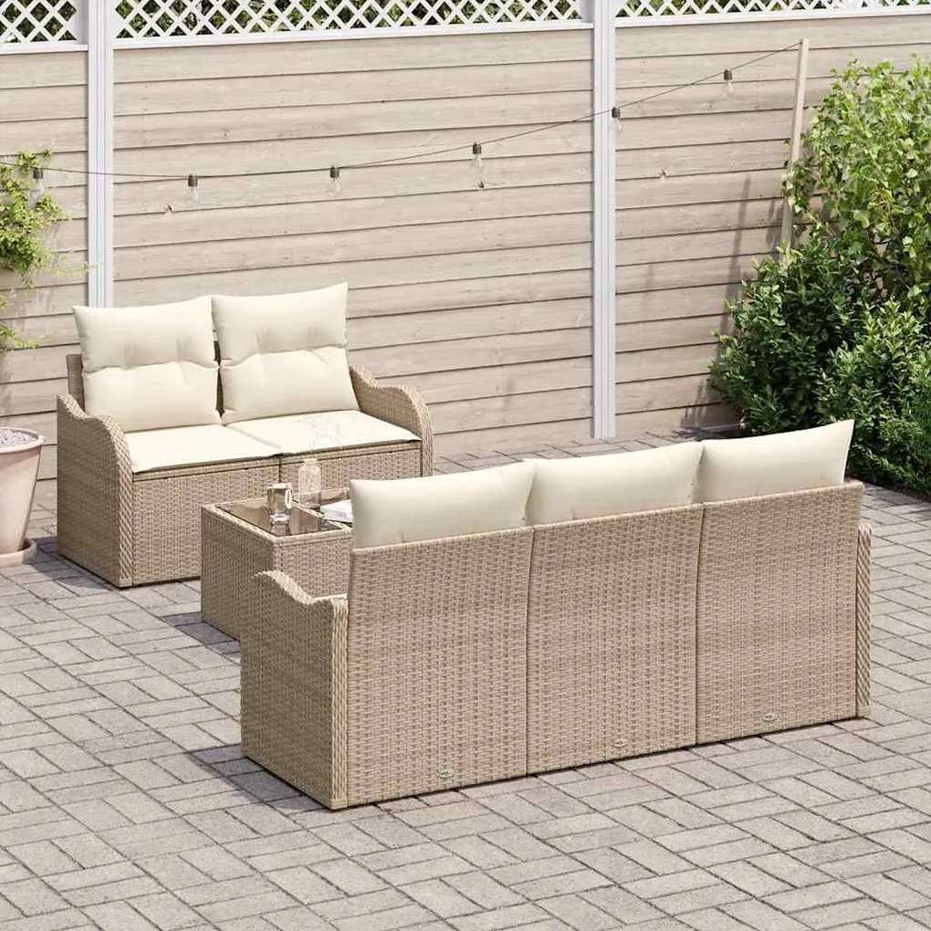 vidaXL Σετ Καναπέ Κήπου 6 pcs Μπεζ Πολυ ράταν