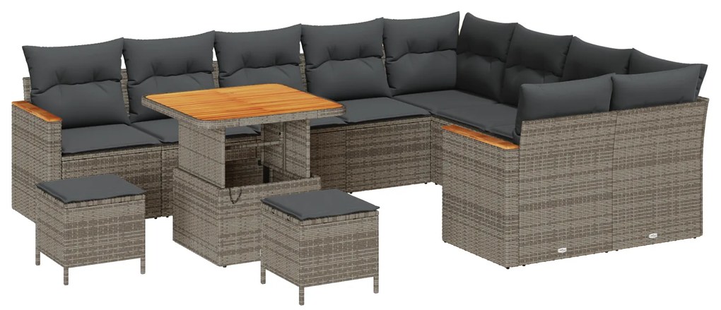 vidaXL Σετ Καναπέ Κήπου με μαξιλάρι 12 pcs Γκρι Πολυ ράταν