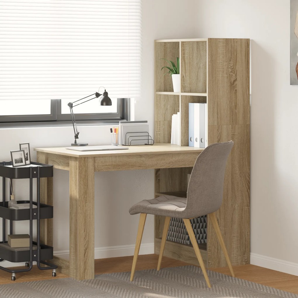 vidaXL Γραφείο με ράφι με αποθήκευση Sonoma Δρυς 122 x 67 x 145 εκ.
