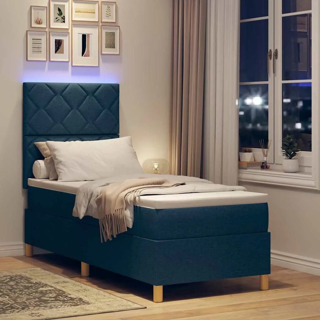 vidaXL Κρεβάτι με ελατήρια με στρώμα Μπλε 80 x 200 cm ύφασμα
