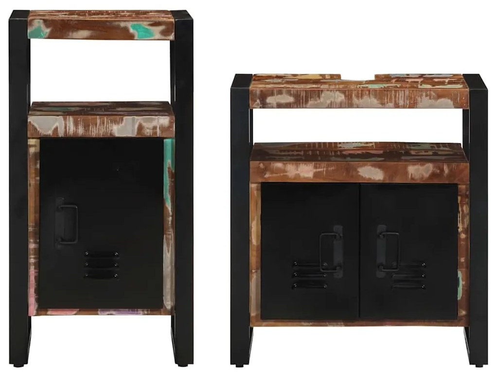 vidaXL Σετ Επίπλων Μπάνιου με ράφι 2 pcs Καφέ Στερεό ανακτημένο ξύλο