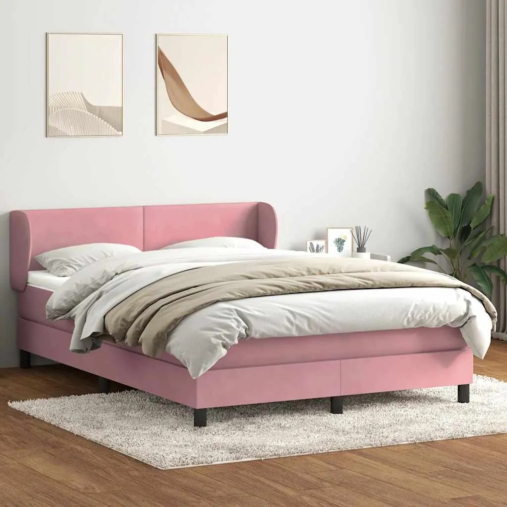 vidaXL Κρεβάτι Boxspring με Στρώμα Ροζ 160x210 εκ. Βελούδινο