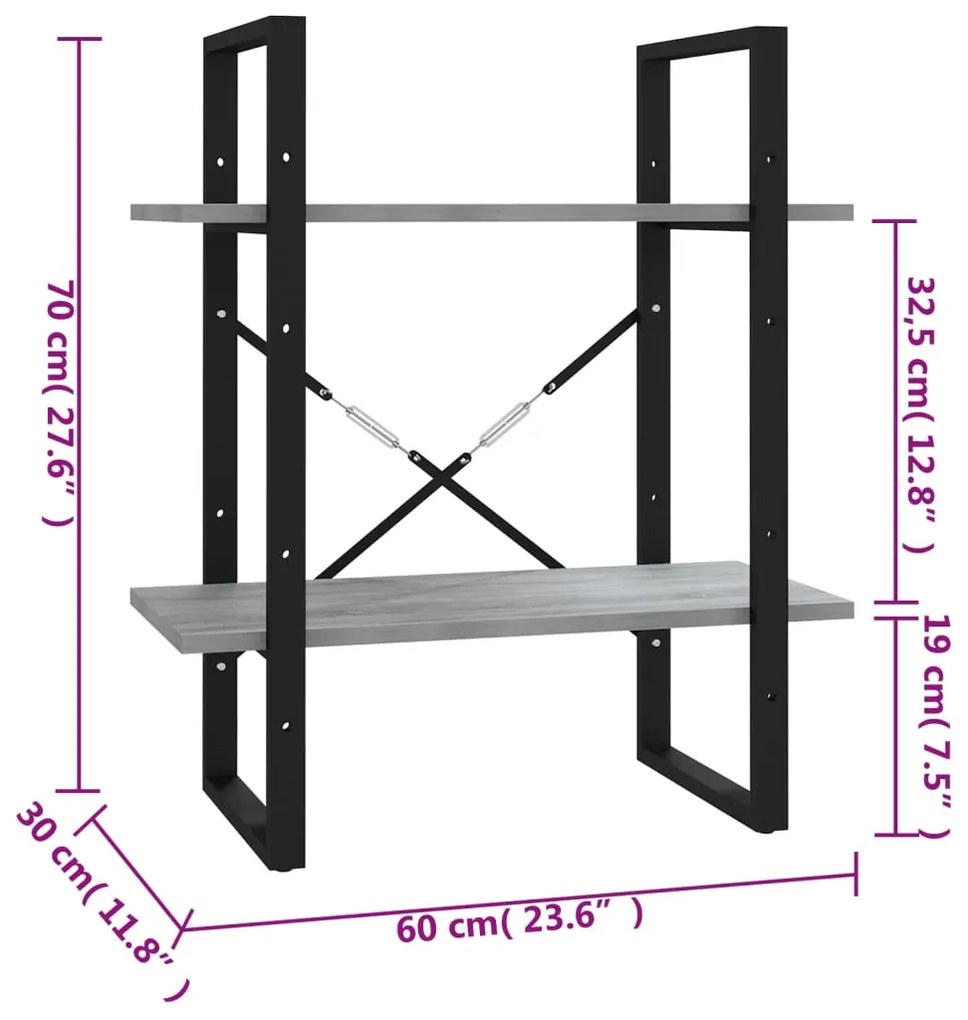 ΒΙΒΛΙΟΘΗΚΗ ΜΕ 2 ΡΑΦΙΑ ΓΚΡΙ SONOMA 60X30X70 ΕΚ. ΕΠΕΞΕΡΓ. ΞΥΛΟ 821307