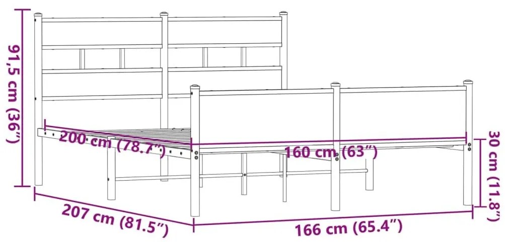 Σκελετός Κρεβ. Χωρίς Στρώμα Καφέ Δρυς 160x200 εκ. Μεταλλικό - Καφέ
