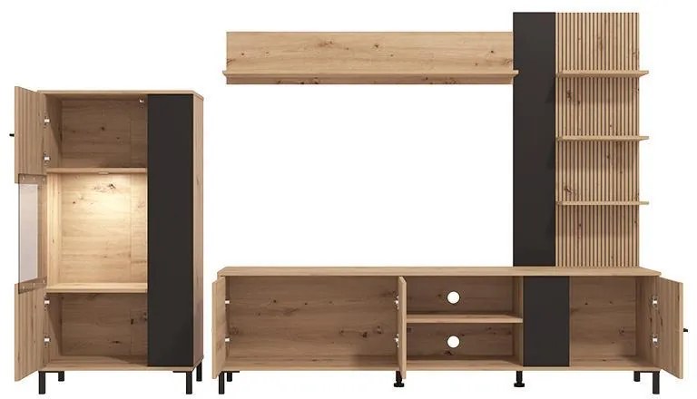 Κέντρο Ψυχαγωγίας - Σύνθεση Avignon Artisan Oak - Artisan Oak με Μαύρες Γραμμές - Μαύρο 263x40x167 εκ.