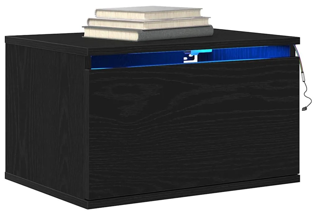 vidaXL Τοίχου κομοδίνο με συρτάρι 2 pcs Μαύρη Οξυά 50 x 36 x 30 εκ