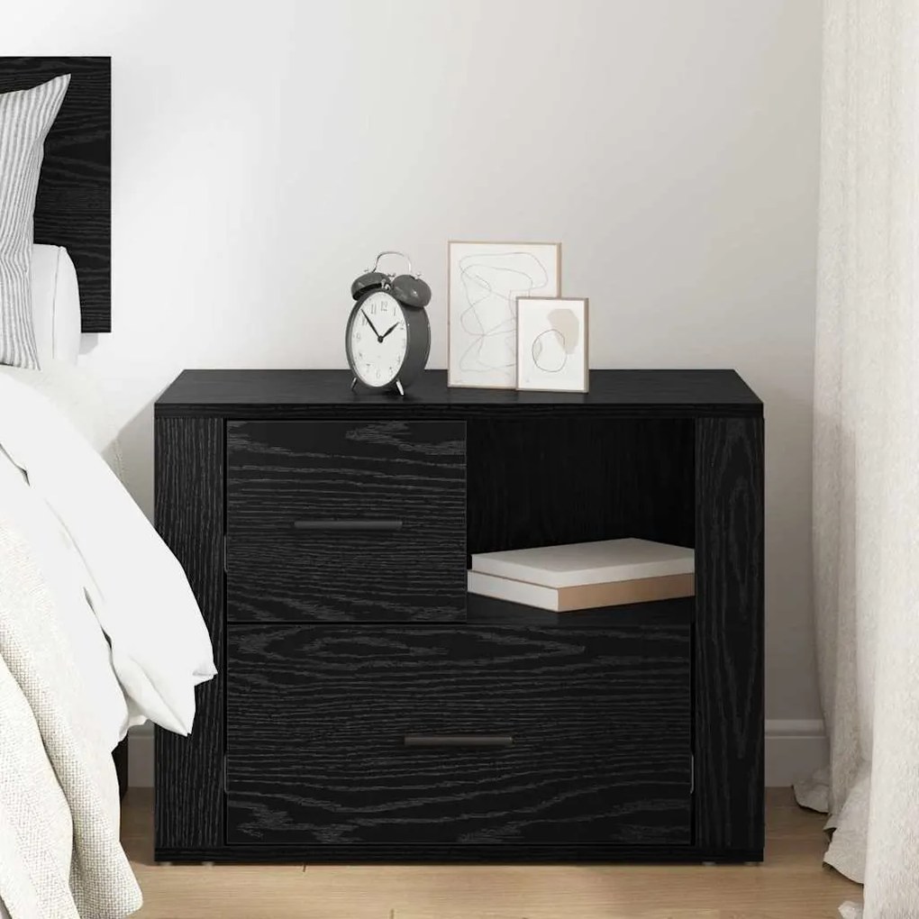 vidaXL Κομοδίνο Μαύρη δρυς 60 x 36 x 45 εκ Επεξεργασμένο ξύλο
