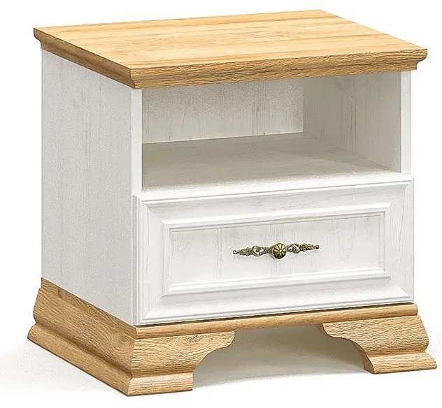 Κομοδίνο Jaden pakoworld golden oak-λευκό antique 49x41x47εκ