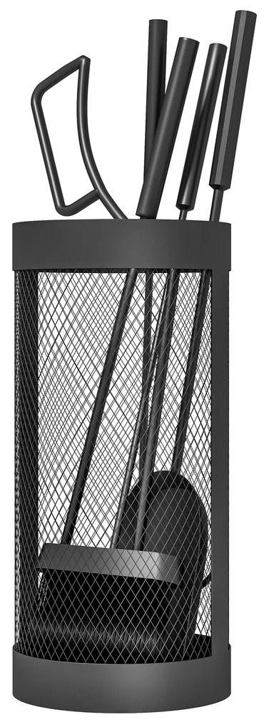 Σετ εργαλείων τζακιού, 5 τεμαχίων, σκούπα, φτυάρι, τανάλια, σκούπα και καλάθι, πυρίμαχο μέταλλο, Μαύρο