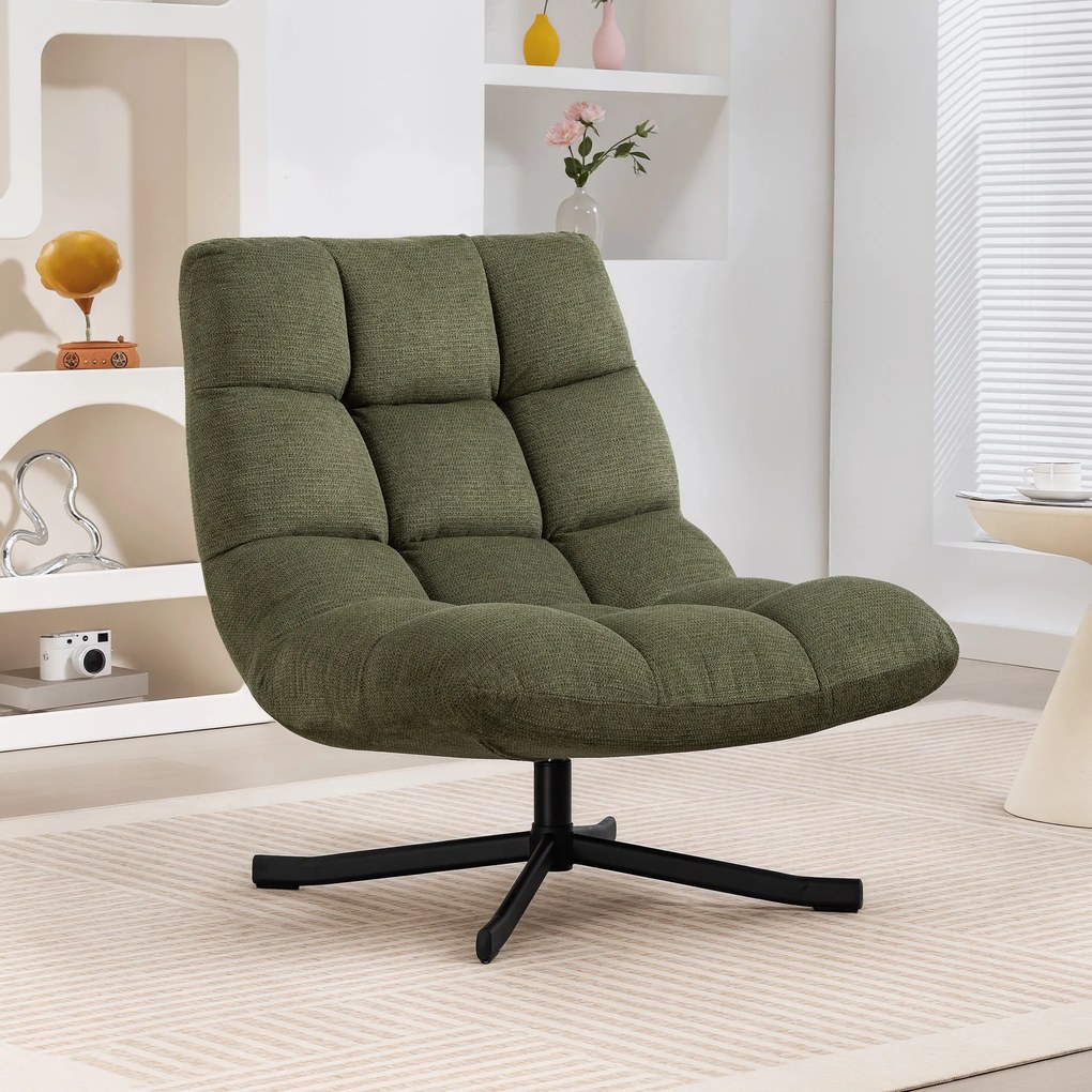HOMCOM Περιστρεφόμενη πολυθρόνα lounge με φαρδύ κάθισμα, αδιάβροχο ύφασμα τύπου chenille, σταυρωτά ατσάλινα πόδια, πράσινο