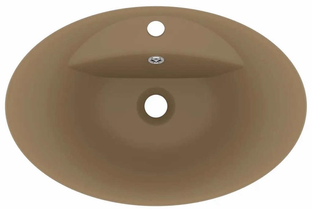 vidaXL Νιπτήρας με Υπερχείλιση Οβάλ Κρεμ Ματ 58,5x39 εκ. Κεραμικός