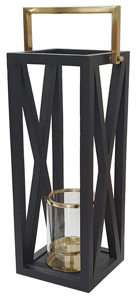 Artekko Lantern Φανάρι Διακοσμητικό Ξύλο/Μέταλλο Μαύρο/Χρυσό (26x21x64)cm Artekko LB78280-DS