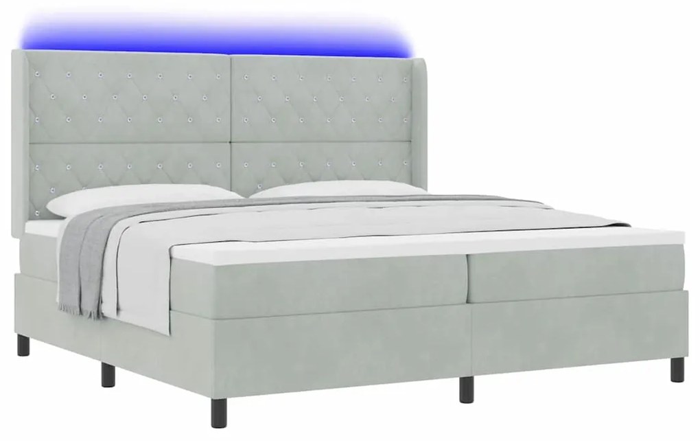 vidaXL Κρεβάτι Box Spring LED με Στρώμα Ανοιχτό γκρι 200 x 200 cm
