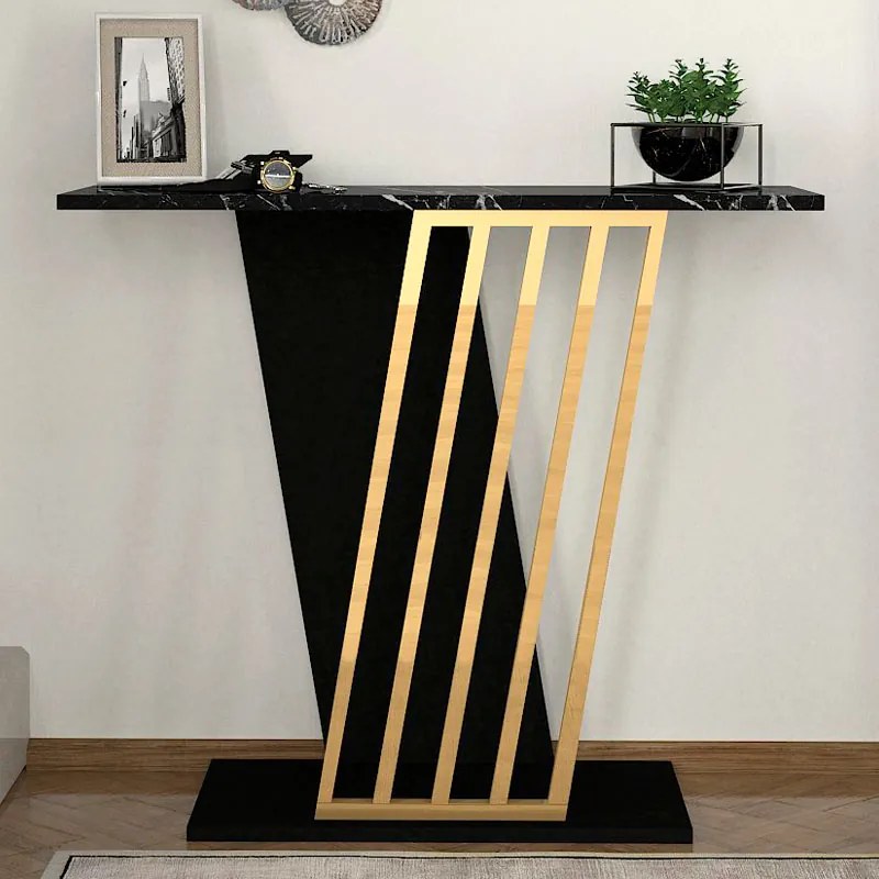 ΚΟΝΣΟΛΑ GRAVITY MEGAPAP ΧΡΩΜΑ ΜΑΥΡΟ ΕΦΕ ΜΑΡΜΑΡΟΥ - ΧΡΥΣΟ 90X29,6X76,8ΕΚ.