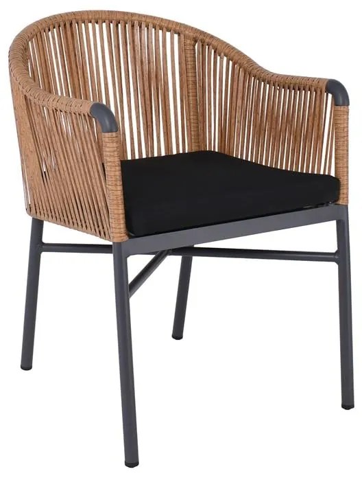 WOODWELL Ε6781BRAGA Πολυθρόνα Βεράντας-Κήπου ALU Ανθρακί, Wicker Φυσικό, Μαξιλάρι Μαύρο 57x58x77cm Ε6781