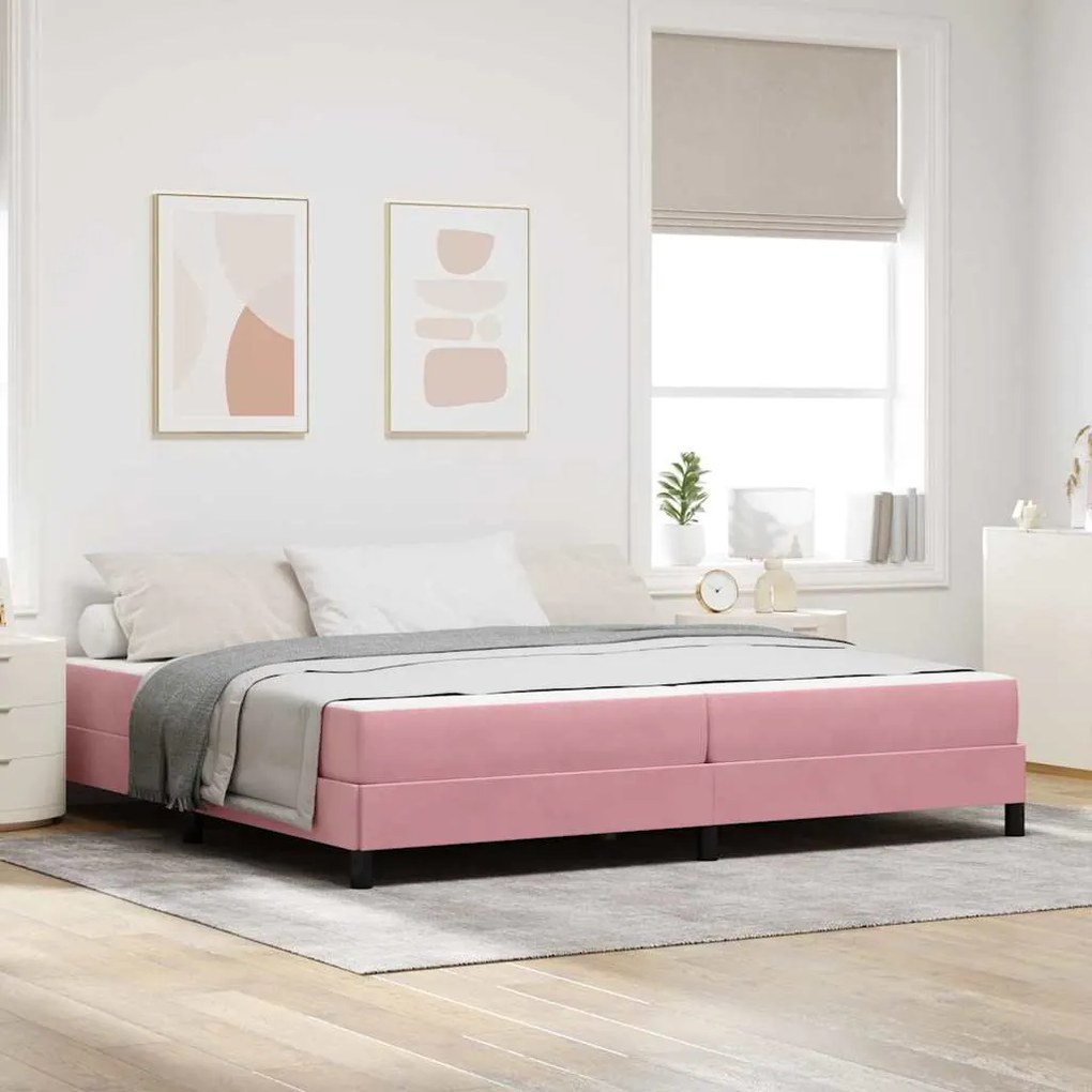vidaXL Κρεβάτι box spring με στρώμα με στρώμα Ροζ 200 x 200 cm Βελούδο