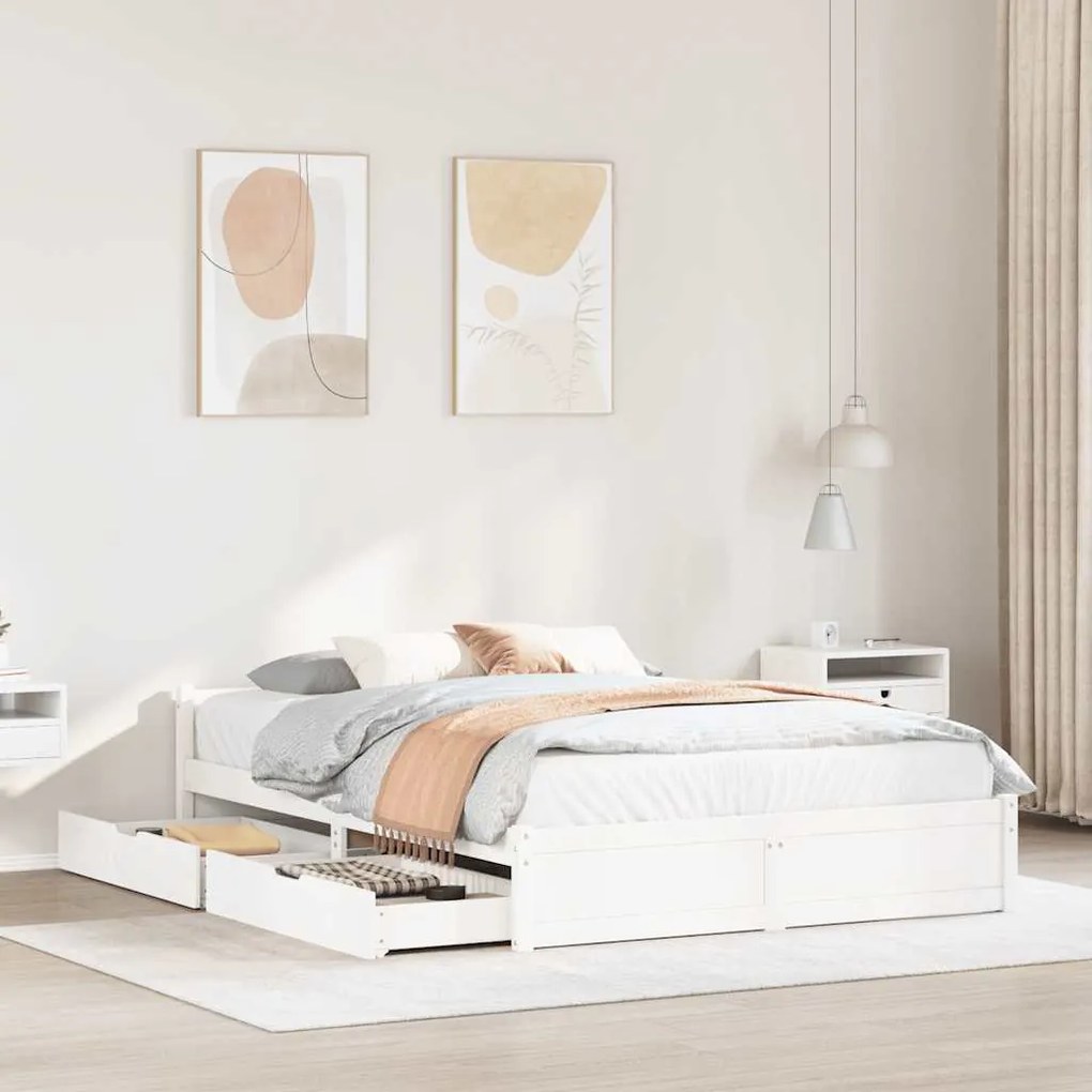 Σκελετός Κρεβατιού Χωρίς Στρώμα Λευκό 100x200 εκ. Μασίφ Πεύκο