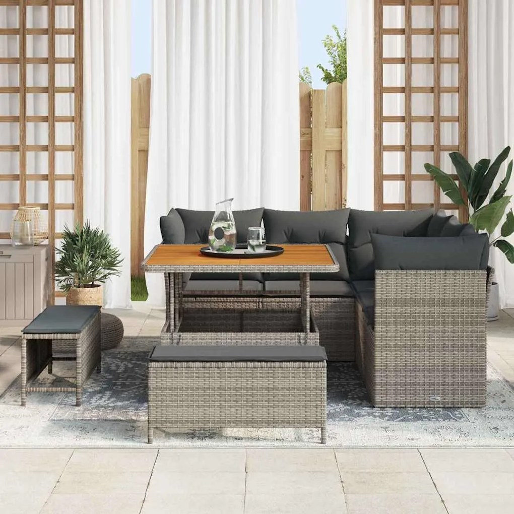 vidaXL Σετ Καναπέ Κήπου Ρυθμιζόμενο ύψος 8 pcs Γκρι συνθετικό ρατάν