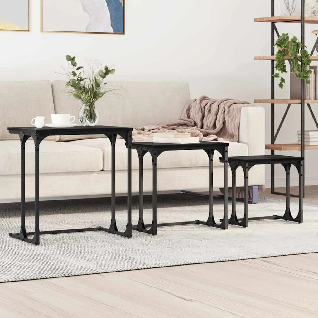vidaXL Φωτιστικό Τραπεζάκι 3 pcs Μαύρη δρυς 50.5 x 35 x 53 εκ.