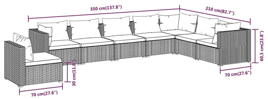 vidaXL Σαλόνι Κήπου Σετ 8 Τεμαχίων Καφέ Συνθετικό Ρατάν με Μαξιλάρια