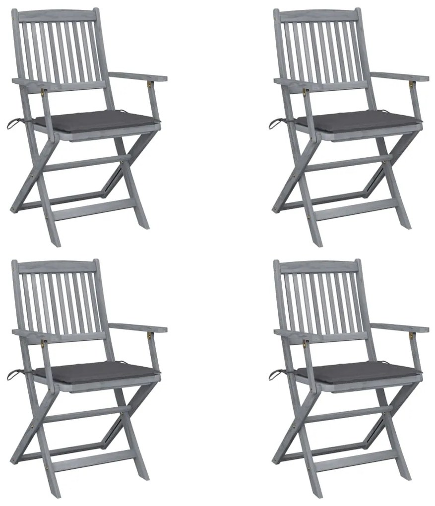 3064509 vidaXL Καρέκλες Εξωτ. Χώρου Πτυσσόμενες 4 τεμ Ξύλο Ακακίας &amp; Μαξιλάρια Ανθρακί, 1 Τεμάχιο