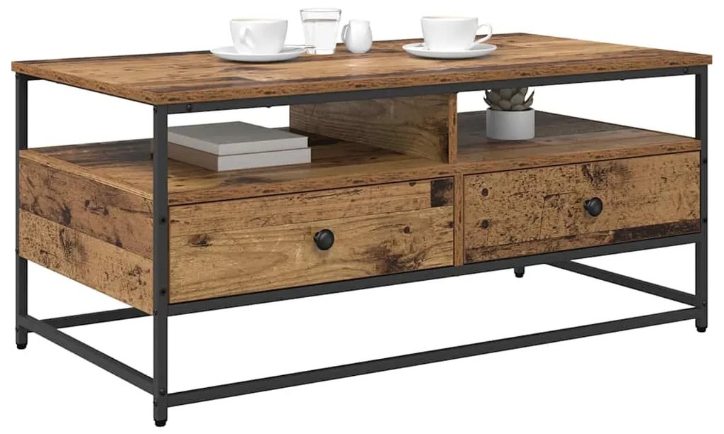 vidaXL Τραπεζάκι σαλονιού με συρτάρι Παλιό Ξύλο 100 x 51 x 45 cm