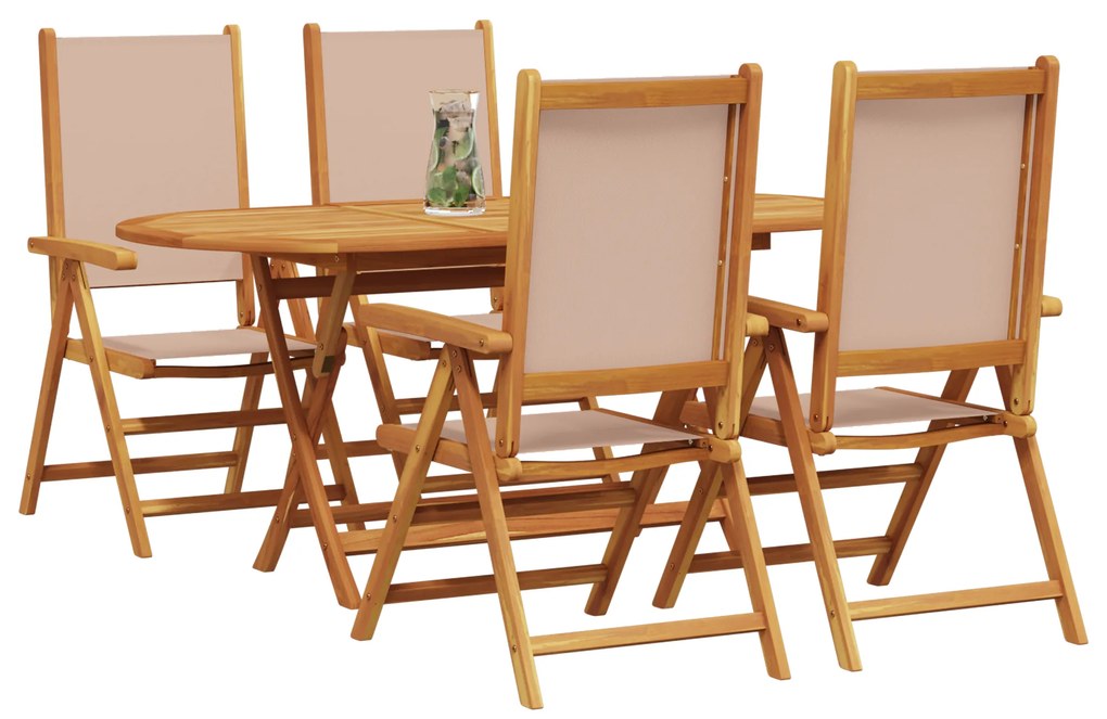 vidaXL Σέτ φαγητού για κήπο Πτυσσόμενος 5 pcs Taupe Μασίφ ξύλο ακακίας