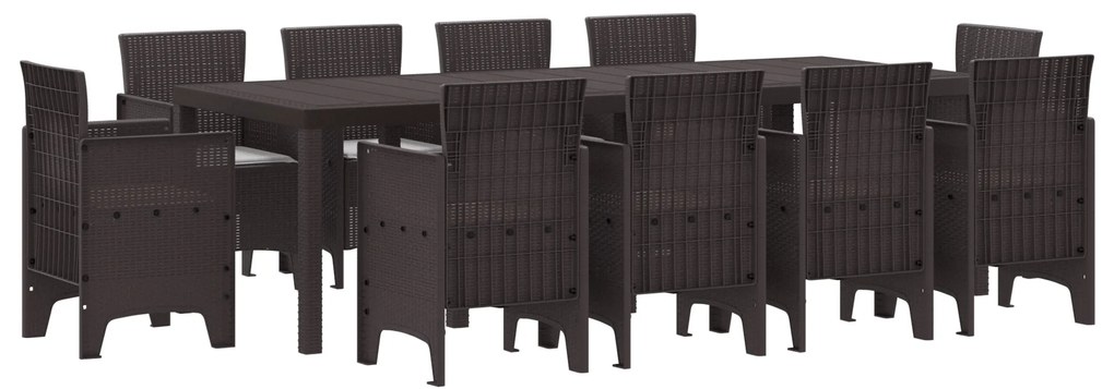 vidaXL Σετ Τραπεζαρίας Κήπου 11 pcs Καφέ 250 x 100 x 73 εκ PE Ρατάν