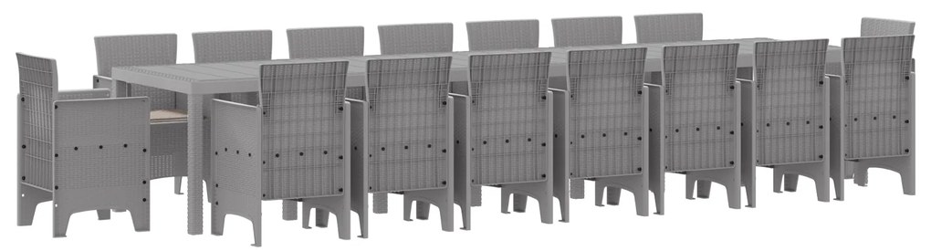 vidaXL Σετ Τραπεζαρίας Κήπου με Μαξιλάρια 17 pcs Ανοιχτό γκρι Large