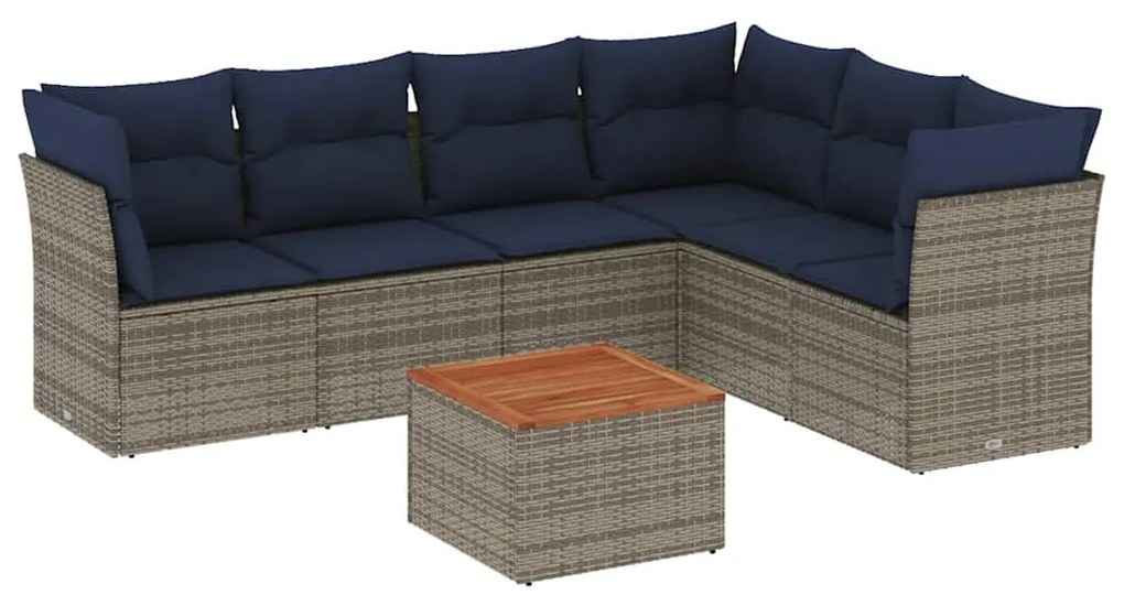 vidaXL Σετ Σαλονιού Κήπου 7 τεμ. Γκρι Συνθετικό Ρατάν με Μαξιλάρια