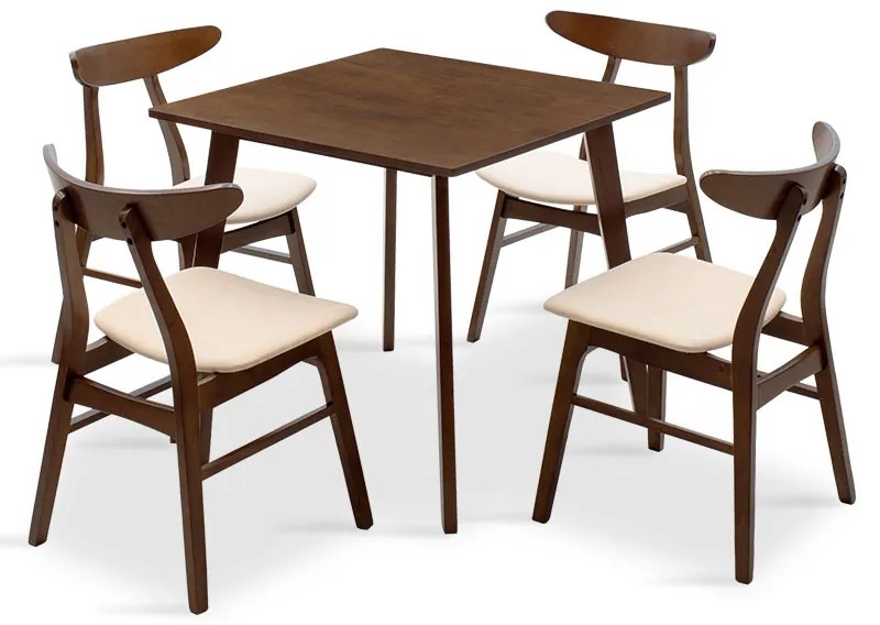 Intrahome Tραπεζαρία Benson - Orlean Intrahome σετ 5τμχ καρυδί - ύφασμα μπεζ 80x80x75εκ | SKU: INTRAPA-311111287