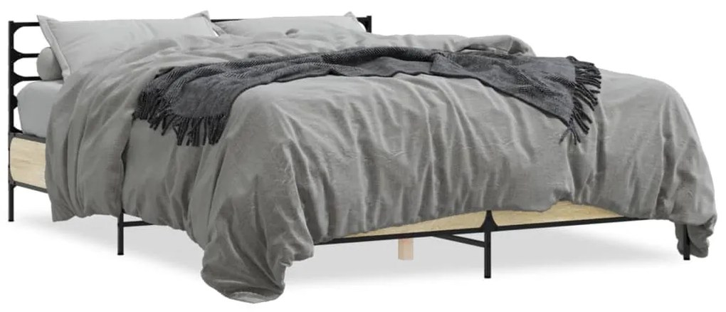 vidaXL Πλαίσιο Κρεβατιού Sonoma Δρυς 160x200 εκ. Επεξ. Ξύλο &amp; Μέταλλο