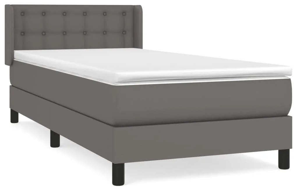 Κρεβάτι Boxspring με Στρώμα Γκρι 100x200εκ. από Συνθετικό Δέρμα - Γκρι