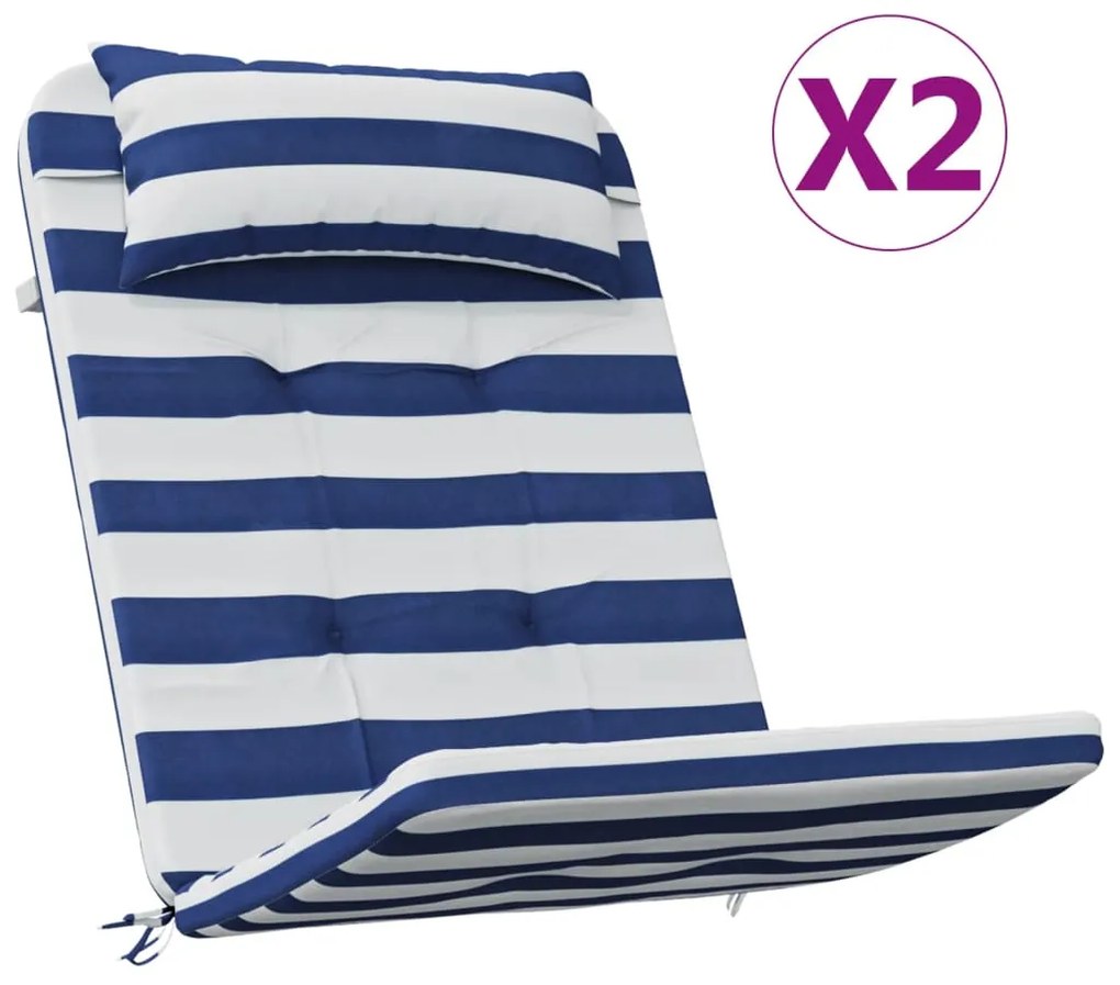 vidaXL Μαξιλάρια Καρέκλας Adirondack 2 τεμ. Μπλε&Λευκά Ριγέ Υφ. Oxford