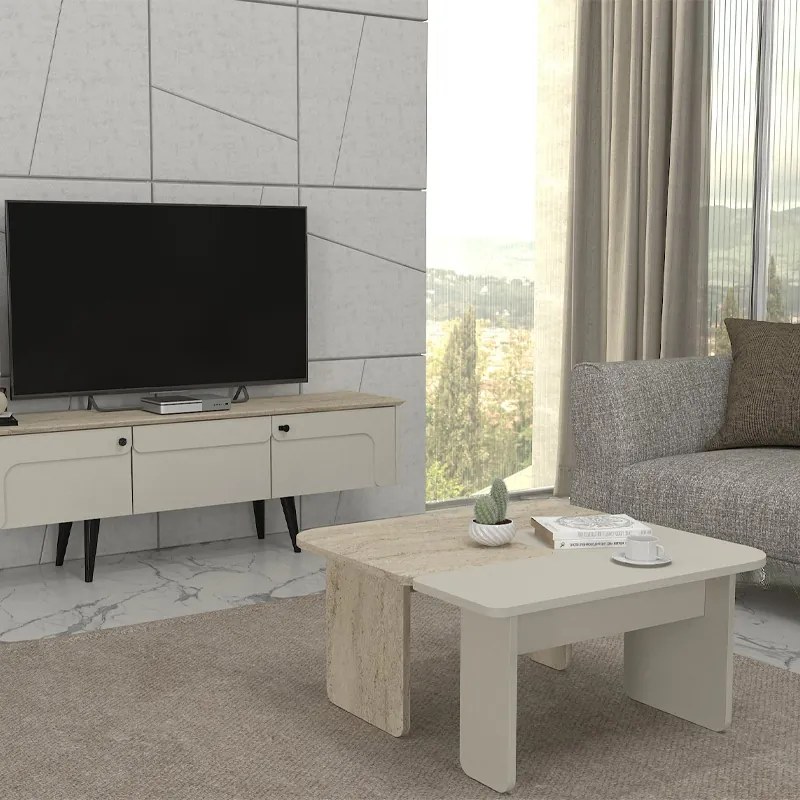 ΤΡΑΠΕΖΑΚΙ ΣΑΛΟΝΙΟΥ ΣΕΤ 2ΤΜΧ SEVILLA MEGAPAP ΧΡΩΜΑ SANDSTONE - TRAVERTINE 75X75X37,4ΕΚ.