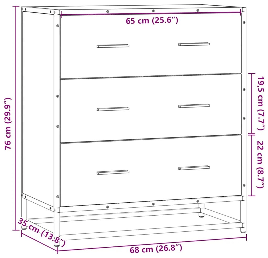 SIDEBOARD SONOMA OAK 68X35X76CM ΚΑΤΑΣΚΕΥΑΣΜΕΝΟ ΞΥΛΟ ΚΑΙ ΜΕΤΑΛΛΟ 848970