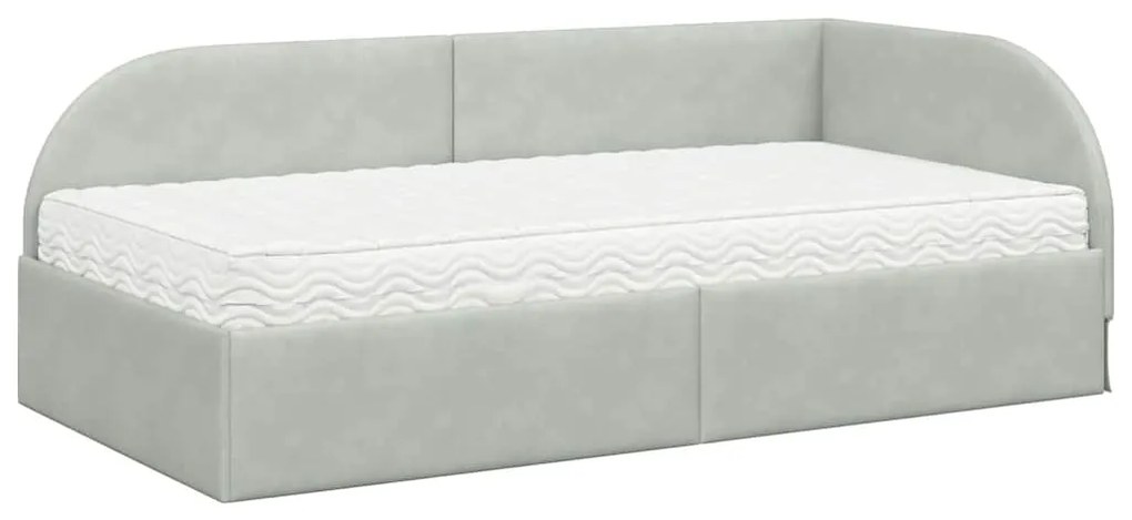 vidaXL Κρεβάτι γωνίας με στρώμα με κεφαλάρι 2 pcs Ανοιχτό γκρι Βελούδο