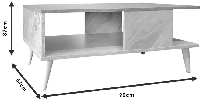 Τραπέζι σαλονιού Moses pakoworld χρώμα μαύρο μαρμάρου-καρυδί 90x54x37.5εκ