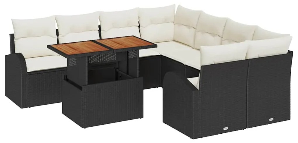 vidaXL Σετ Καναπέ Κήπου 9 pcs Μαύρο και κρεμ 100 x 55 x 73 εκ