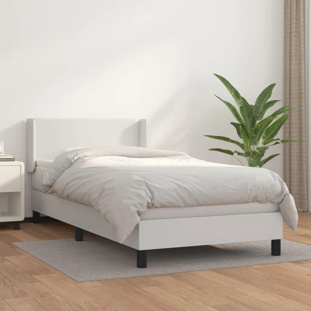 Κρεβάτι Boxspring με Στρώμα Λευκό 90x200εκ. από Συνθετικό Δέρμα - Λευκό