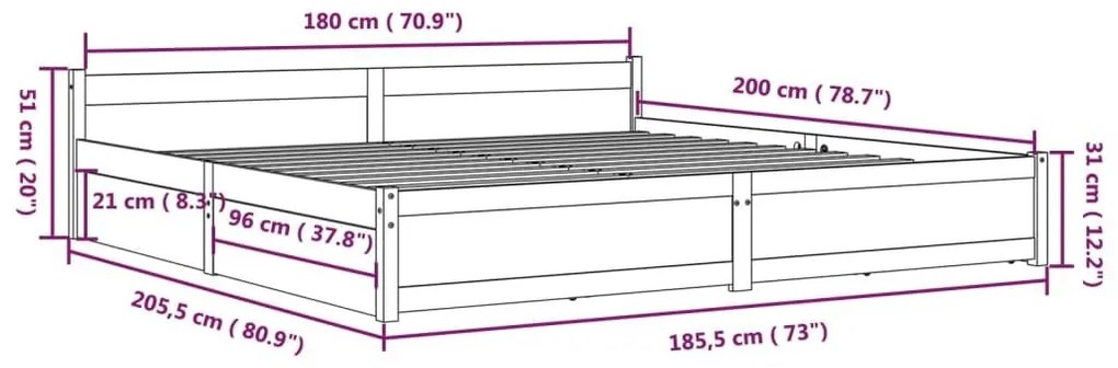 Πλαίσιο Κρεβατιού Συρτάρια 180 x 200 εκ Super King Size - Καφέ