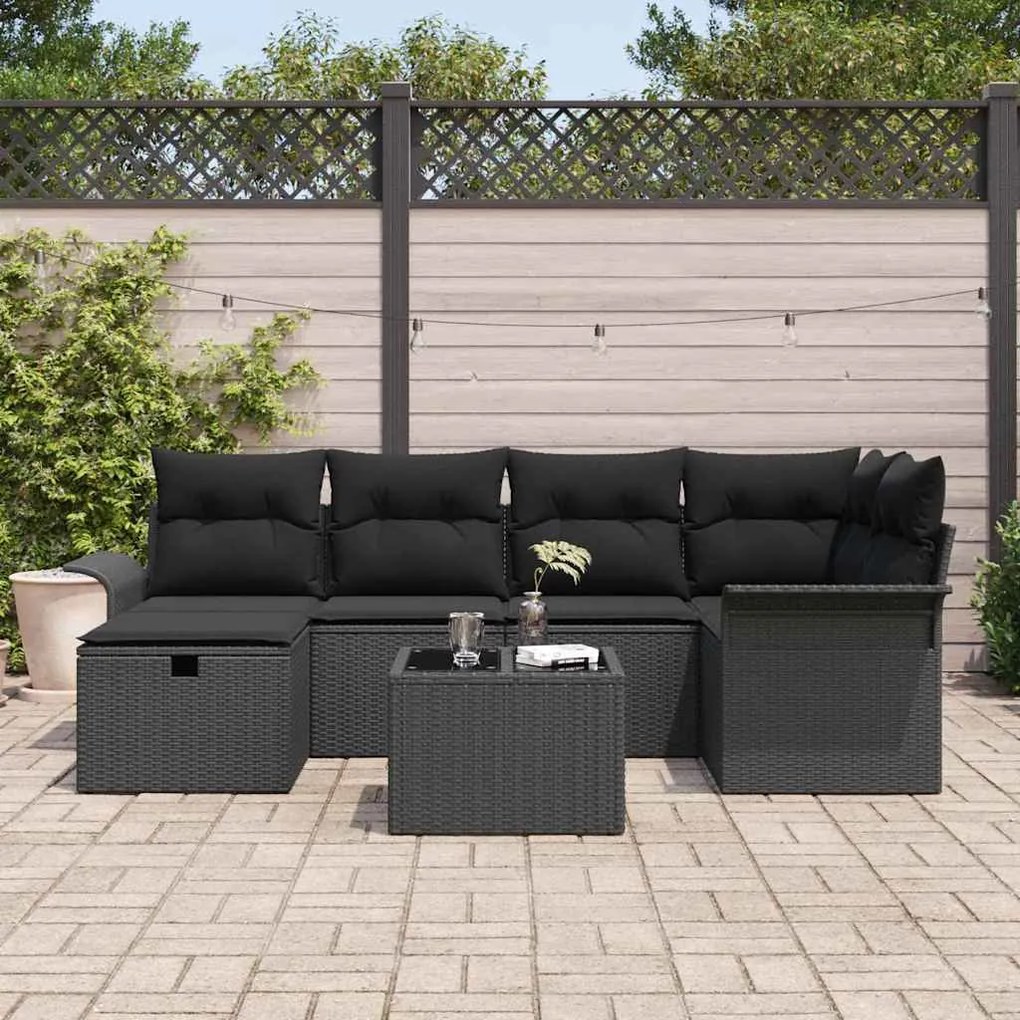 vidaXL Σετ Καναπέ Κήπου 7 pcs Μαύρο 242.5 x 132.5 x 85 εκ. Πολυ ράταν