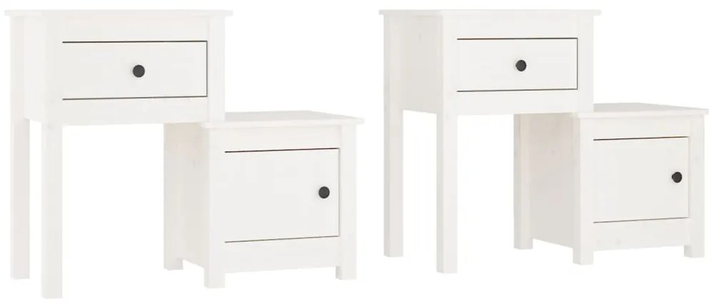 vidaXL Κομοδίνα 2 τεμ. Λευκά 79,5x38x65,5 εκ. από Μασίφ Ξύλο Πεύκου