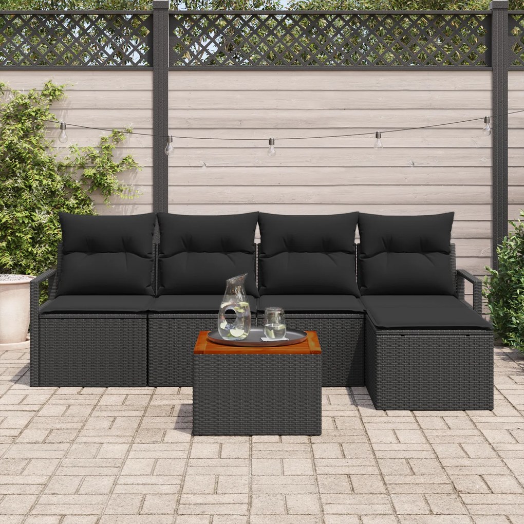 vidaXL Σετ Καναπέ Κήπου 6 pcs Μαύρο Μεγάλο Ρατάν